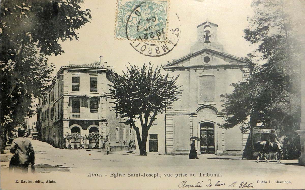 Alès. Église Saint Joseph, vue prise du Tribunal, 1904