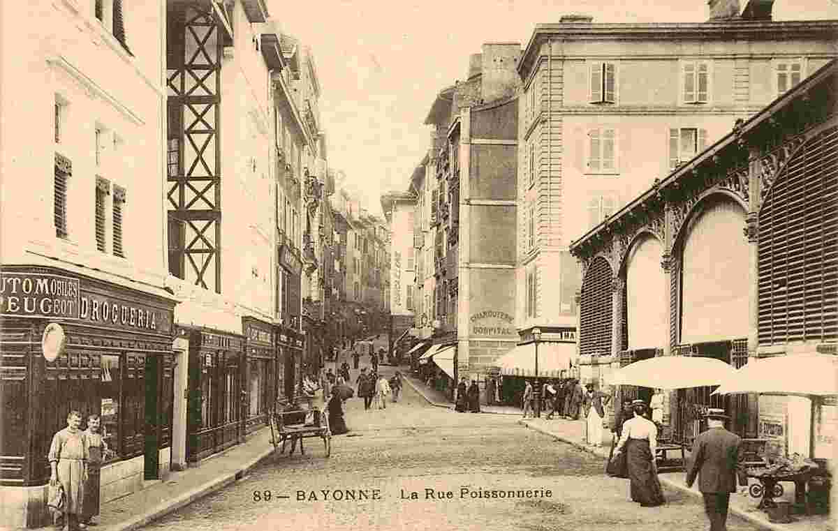 Bayonne. Rue Poissonnerie, Droguerie, Halle Marché