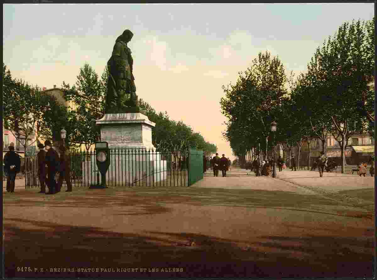 Béziers. Statue Paul Riquet et les Allées, 1890