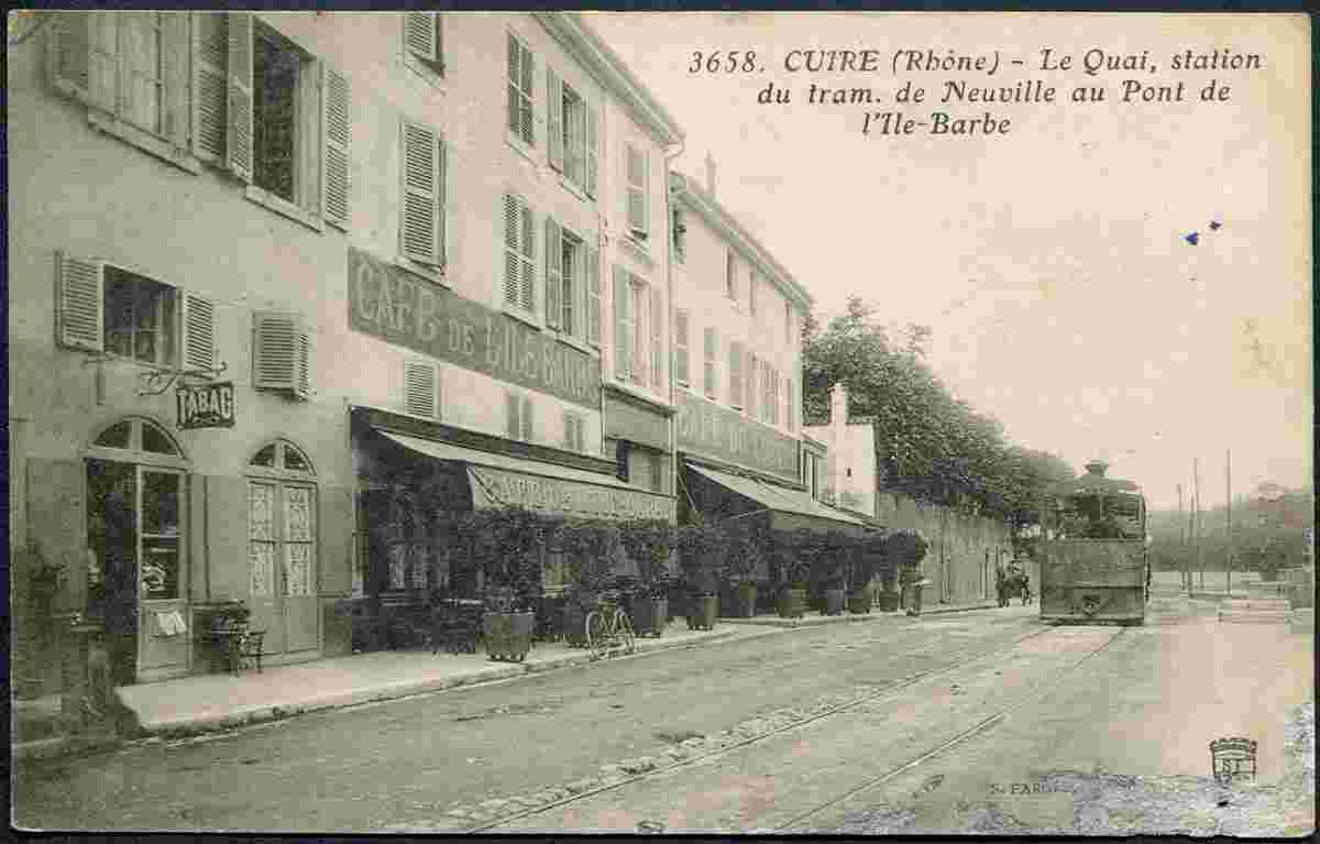 Caluire-et-Cuire. Le Quai, station du Tram de Neuville au Pont de l'Île-Barbe, 1914