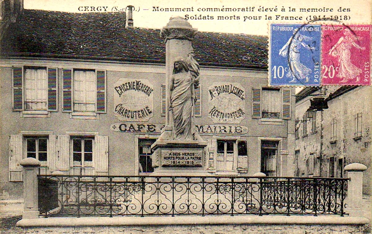 Cergy. Café, de la Mairie et Monument