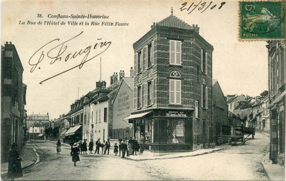 Conflans-Sainte-Honorine. Rue de l'Hôtel de Ville et la rue Félix Faure, 1908