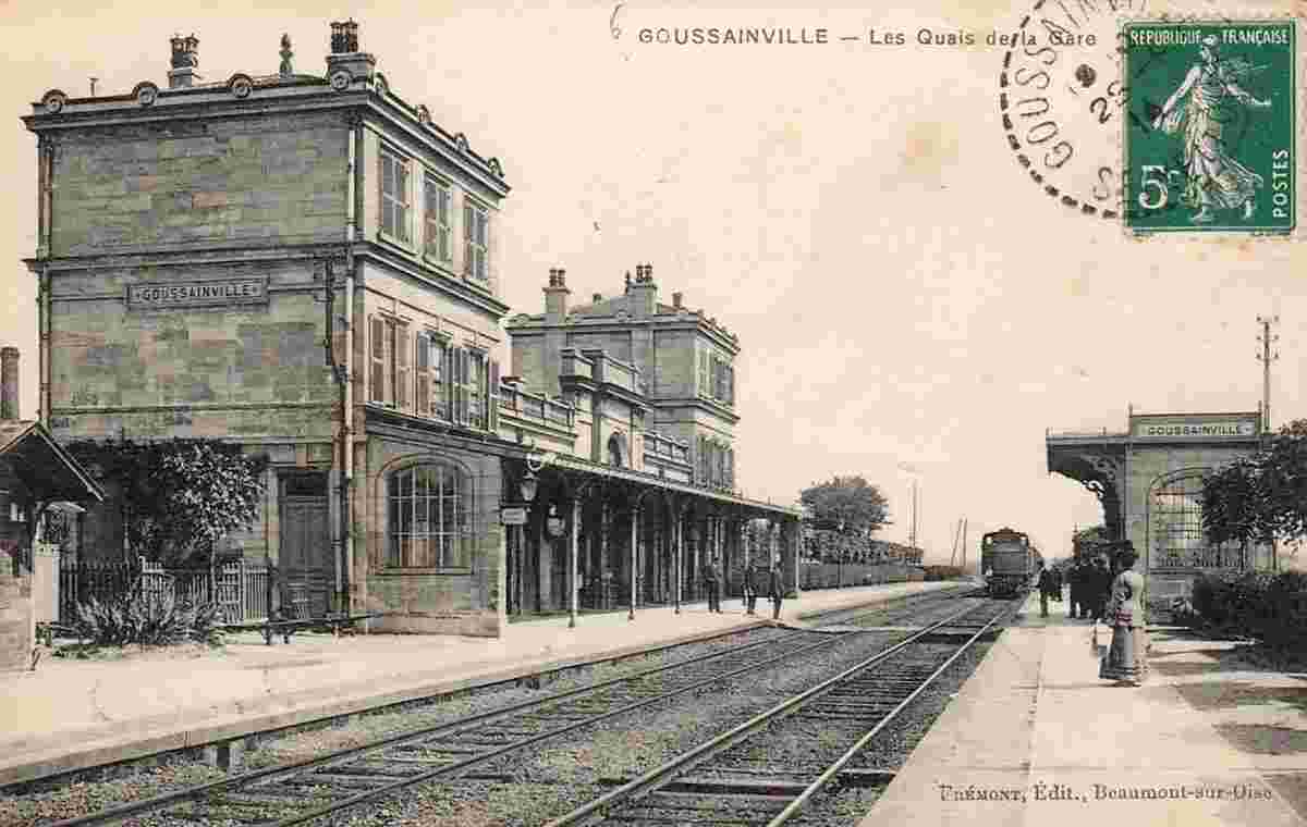 Goussainville. La Gare, plateforme, train, 1914