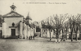 La Celle-Saint-Cloud. Place de l'Église et l'Église, 1915
