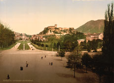 Lourdes. Castle from terrace of Notre Dame de Lourdes, 1890