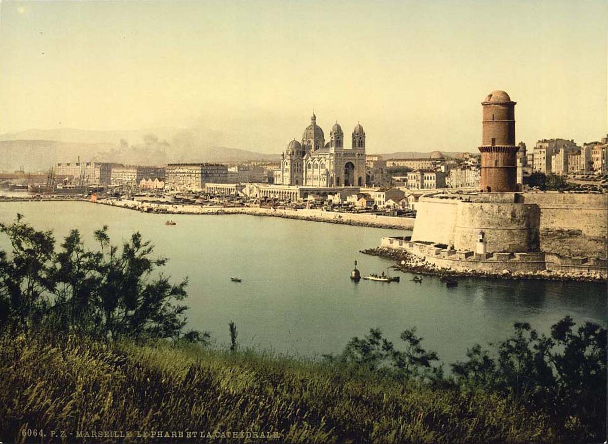 Marseille. Le phare et la cathédrale, vers 1890