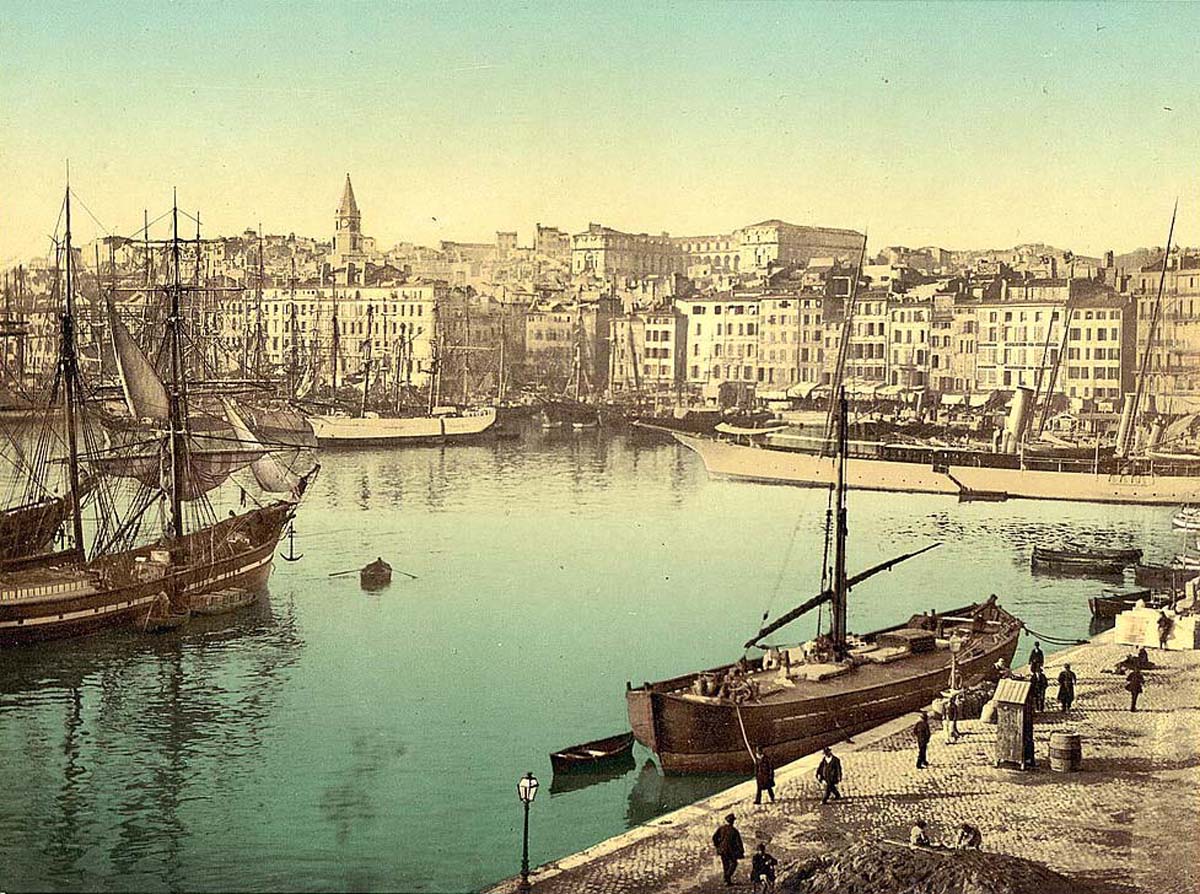 Marseille. Vieux-Port, sur fond - Hôpital Hôtel-Dieu, vers 1890