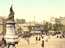 Paris. Street scene and monument, circa 1890