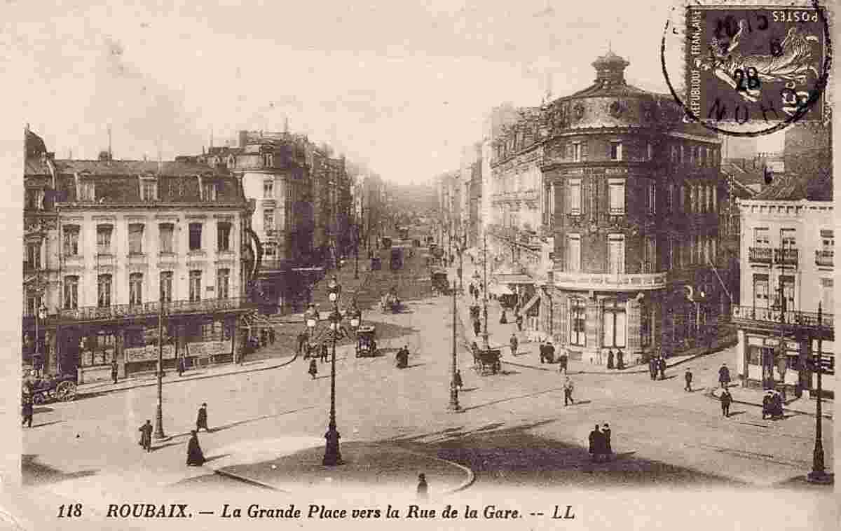 Roubaix. La Grande Place vers la Rue de la Gare, 1928