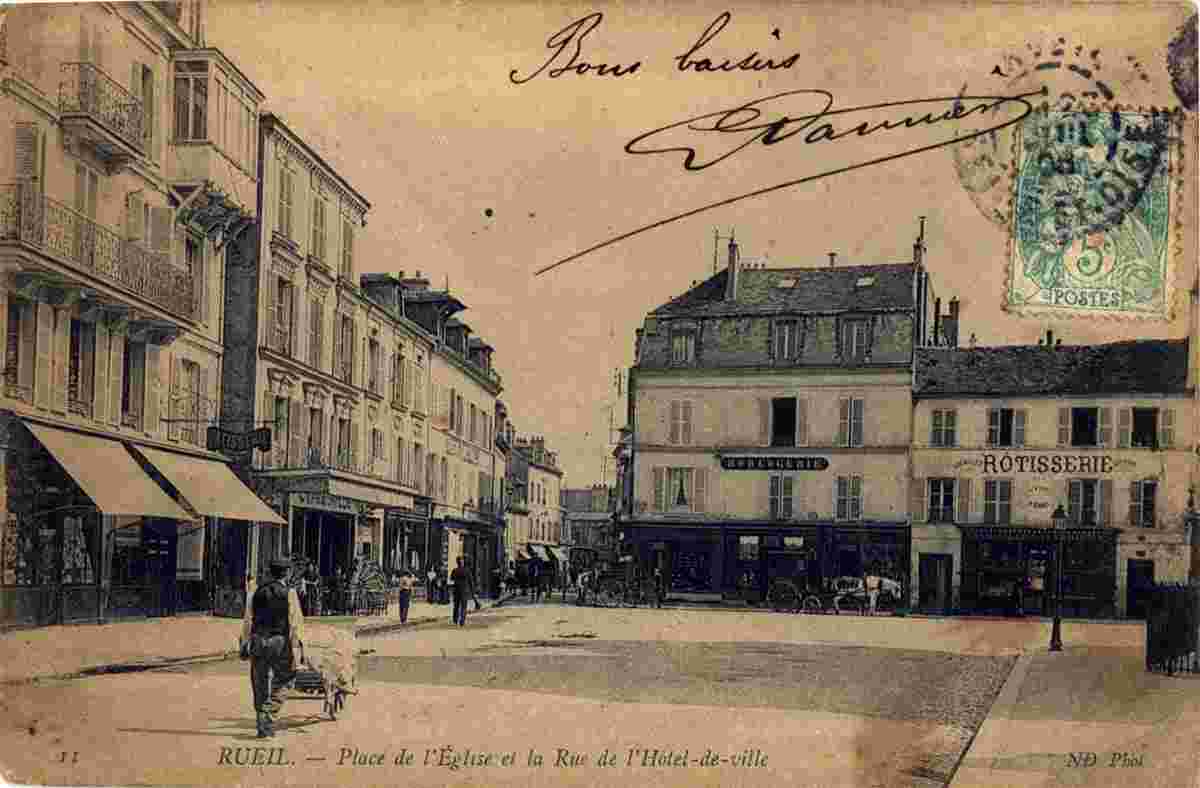 Rueil-Malmaison. Place de l'Eglise, entrée de la rue de l'Hôtel de Ville, 1908