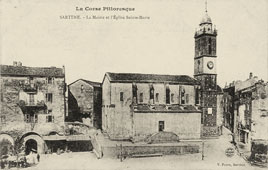 Sartène. La Mairie et l'Eglise Sainte-Marie