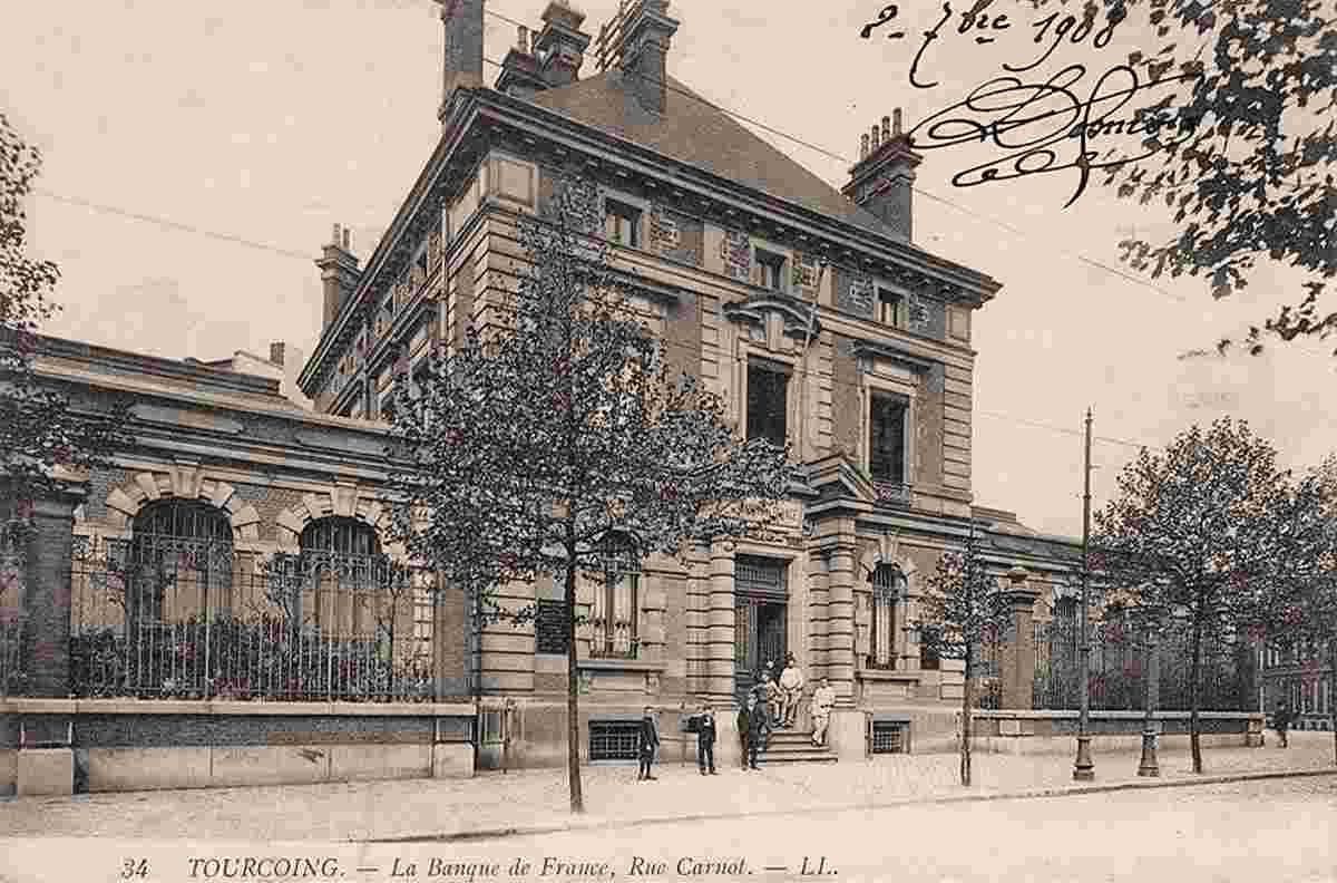 Tourcoing. Banque de France, la Rue Carnot, 1908