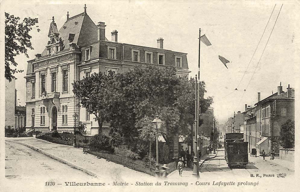 Villeurbanne. La Mairie, Station du Tramway, Cours Lafayette prolongé, 1909